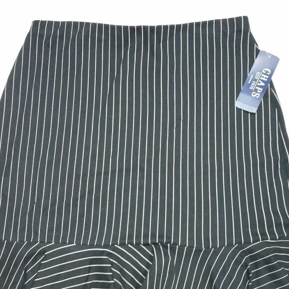 𝅺CHAPS Striped Tiered Ruffled Skirt Black Knee Length Elastic Waistband Large - Picture 5 of 7